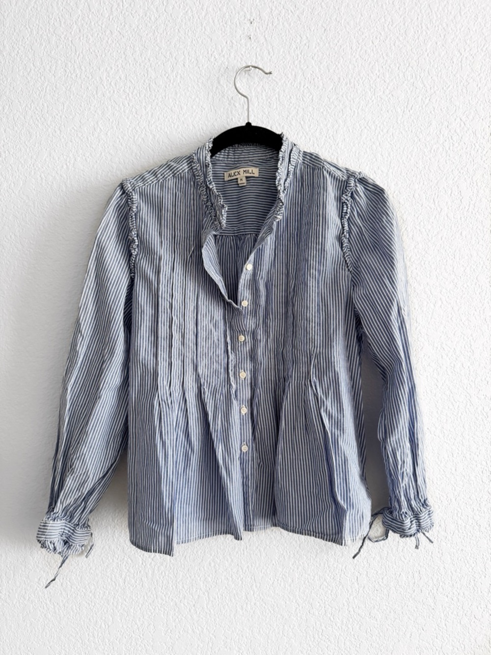 Alex Mill Womens Blue Stripe Popover Shirt Long Sleeves Ruffles size M